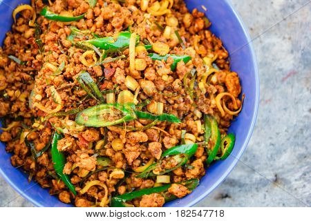 Stir Fried Pork With Yellow Curry Paste, Thai Food.