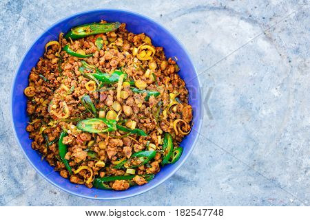 Stir Fried Pork With Yellow Curry Paste, Thai Food.