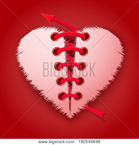 Happy Valentine's day vector card. Stitching together two parts of heart. Union of two parts into one. Elegant and tender gift or invitation card.
