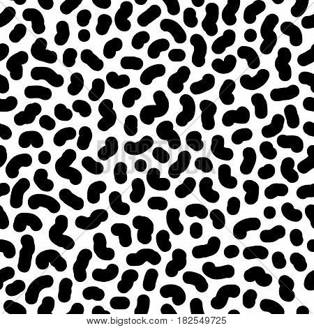 Trendy memphis style seamless pattern inspired by 80s, 90s retro fashion design. Black and white hipster backdrop. Abstract doodle background from eighties.