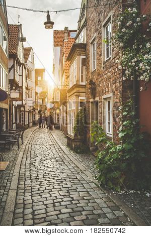 Old Town In Europe At Sunset With Retro Vintage Filter Effect