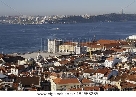 LISBON Portugal April 5 2017 : A general view of the city center of Lisbon from Saint George Castle (Castelo de Sao Jorge).