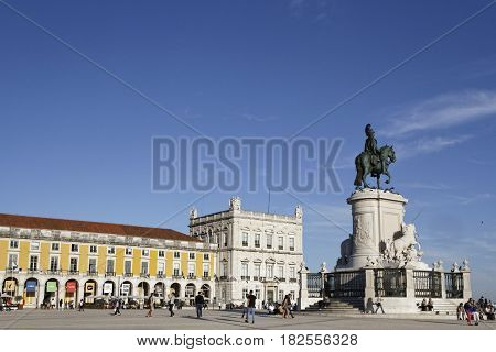 Lisbon, Portugal, April 5, 2017 : Praca Do Comercio (commerce Square). After The Earthquake, The Squ