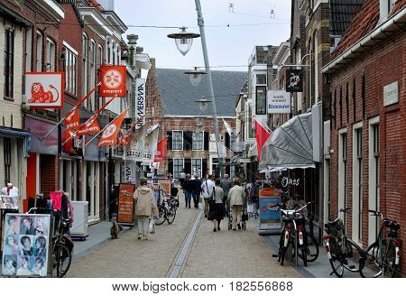 FrieslandFranekerjuly 2016: : a shopping street in the centre