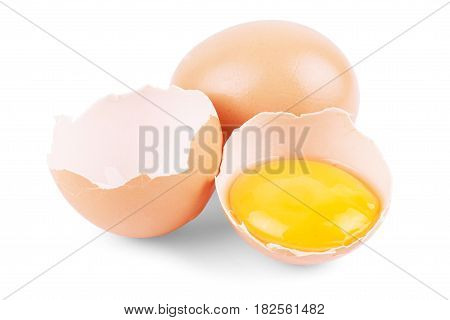Single brown chicken egg isolated on white