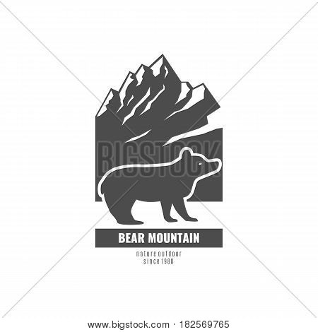 Bear Mountain. Logo with the bear and the mountains in a retro style. Stock vector.