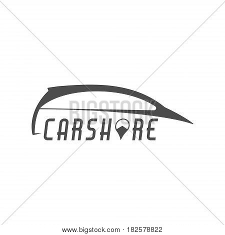 Car share logo design. Car Sharing concept. Collective usage of cars via web application. Carsharing icon, car rental element and symbol. Use for webdesign or print. Monochrome design.