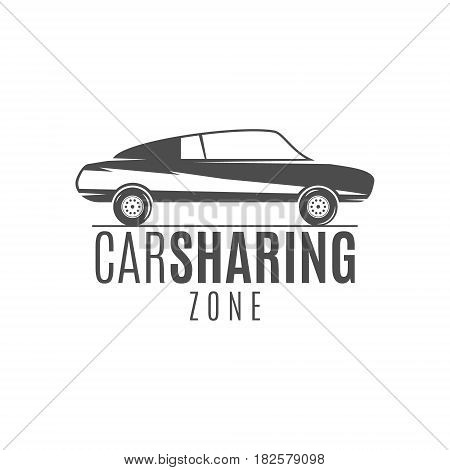 Car share logo design. Car Sharing concept. Collective usage of cars via web application. Carsharing icon, car rental element and car icon symbol. Use for webdesign or print. Monochrome design.