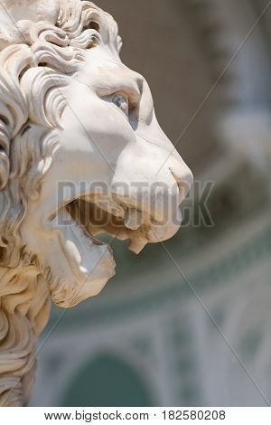 Summer. Vorontsov Palace. A statue of a lion. Crimea. Alupka.