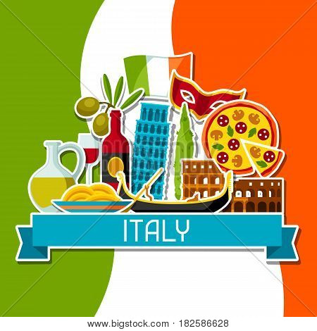 Italy background design. Italian sticker symbols and objects.