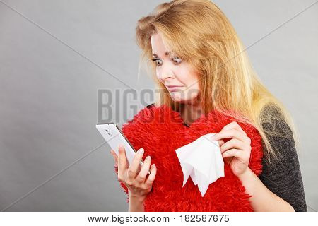 Shocked Heartbroken Woman Looking At Her Phone