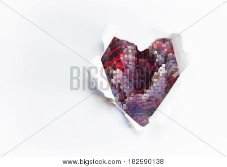 bouquet of red roses and the paper hearts Double exposure