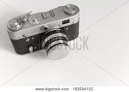 one old camera of monochrome gray tone for the isolated vintage objects