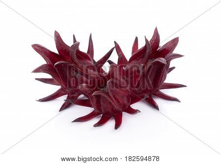 Hibiscus sabdariffa or roselle fruits on white background