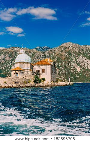 The island of Gospa od Skrpela in the Boko-Kotorsky Gulf near the town of Perast in Montenegro.