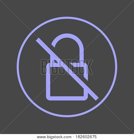 Strikethrough lock circular line icon. No encryption round colorful sign. No encryption flat style vector symbol