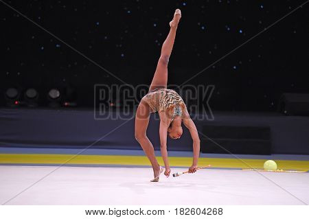 Gymnast Perform At Rhythmic Gymnastics Competition