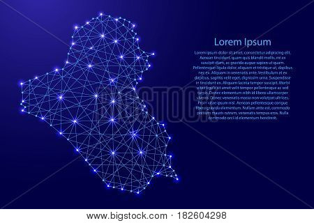 Map of Iraq from polygonal blue lines and glowing stars vector illustration