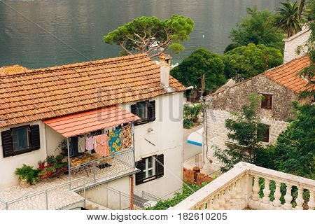 The territory of the Church of the Nativity of the Virgin in Prcanj, Montenegro, in the Boka Bay of Kotor.