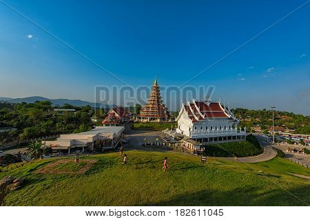 Wat Huai Pla Kung (Temple) in Chiang Rai,Thailand.APR 20,2017 Wat Huai Pla Kung temple the pagoda in Chinese style in Chiangrai province of Thailand.well known worldwide. Opened on 19 November 2005
