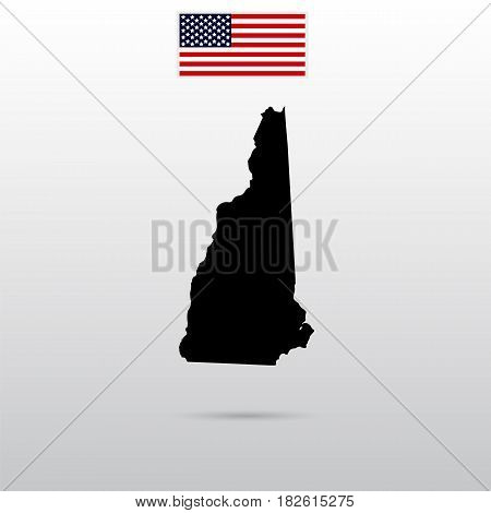 Map of the U.S. state of New Hampshire. American flag