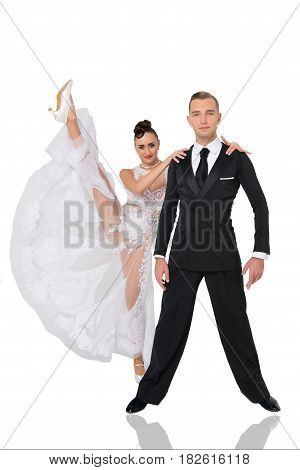 Ballrom Dance Couple In A Dance Pose Isolated On White Bachground