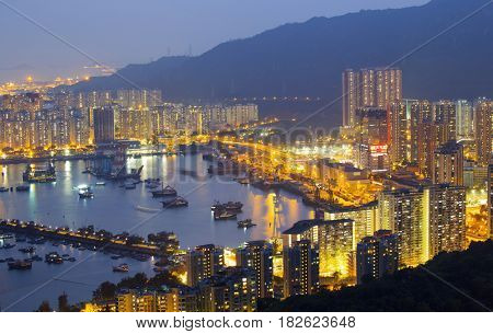 Hong Kong Tuen Mun downtown at night