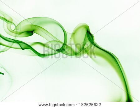 Green cloudy smoke on white background. abstract
