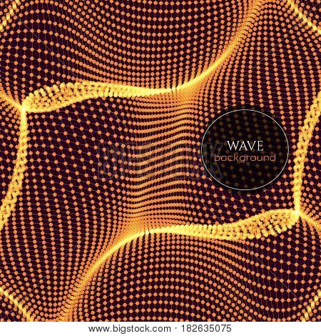Wavy abstract background consists of dots and wireframe. Sound or physical wave. Cyberspace. Abstract background for science or electronic music theme design.