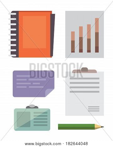 Workplace with mobile devices and documents. Office personal and Business Icons vector set. work table with gadget laptop flat illustration iolated