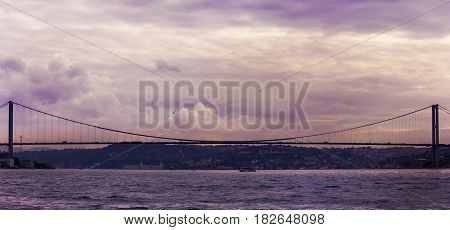 Istanbul Bosphorus bridge - 15 Temmuz Bridge at sunset