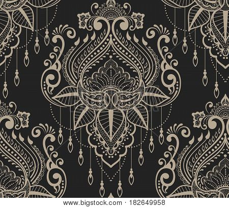 Vector abstract floral pattern element in Indian mehndi style. Abstract henna floral vector pattern. Colorful design element.