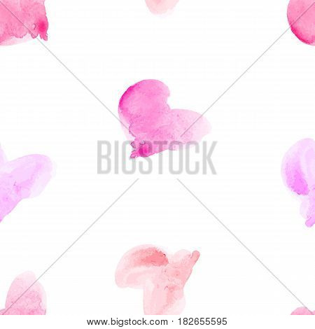 Seamless vector pattern with hand drawn watercolor hearts. Romantic background with light pink hearts. Vector seamless background.
