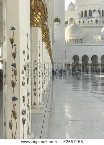 ABU DHABI, UAE-FEB 11, 2017: Sheikh Zayed Grand Mosque in Abu Dhabi, United Arab Emirates. It is the key place of worship in the UAE and may be visited by more than 40,000 people during Eid.