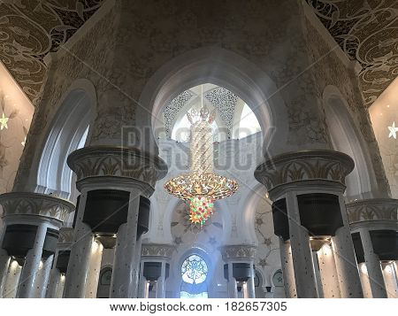 ABU DHABI, UAE-FEB 11, 2017: Sheikh Zayed Grand Mosque in Abu Dhabi, United Arab Emirates. It is the key place of worship and may be visited by more than 40,000 people during Eid.