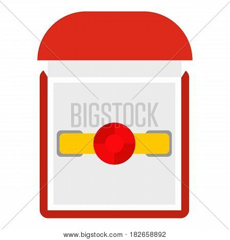 Gold ring with ruby in a red velvet box icon flat isolated on white background vector illustration
