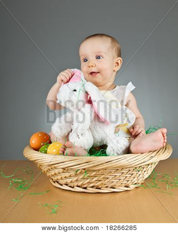 Young Cute Baby In An Easter Setting