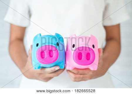 Saving money for the future in a piggy bank