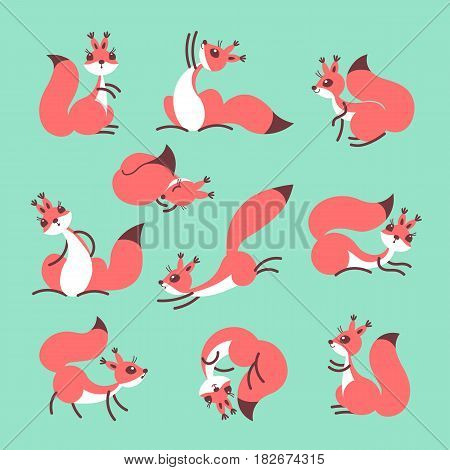 Cartoon cute squirrel. Little funny squirrels. Vector illustration grouped and layered for easy editing