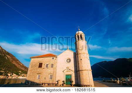 The island of Gospa od Skrpela in the Boko-Kotorsky Gulf near the town of Perast in Montenegro.