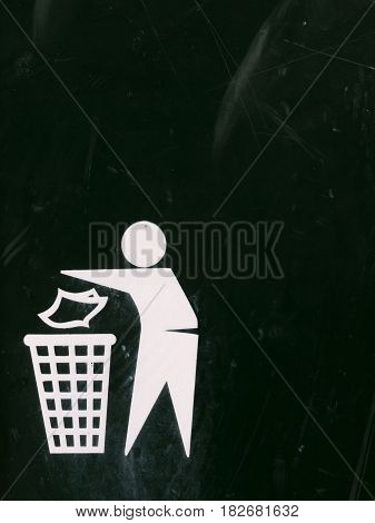 A Black And White Bin Sign With Texture Scratches And Dents And Marks And Fade, Interesting Symbol O