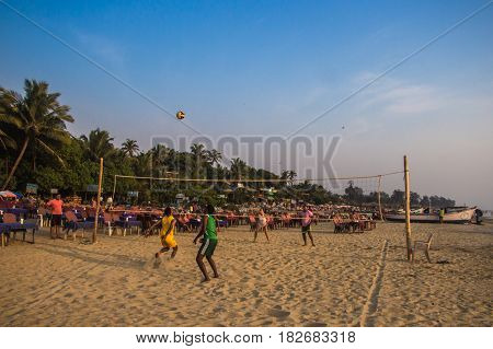 Goa, India - March 1: People On Arambol Beach On March 1, 2017, Goa, India