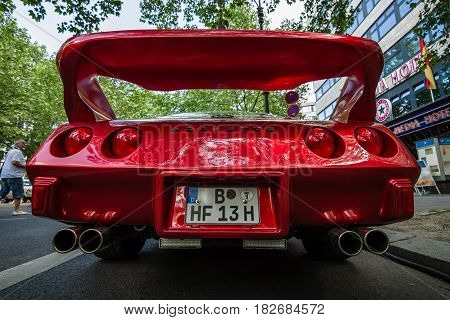 BERLIN - JUNE 05 2016: Sports car Chevrolet Corvette Stingray Coupe (C3). Rear view. Classic Days Berlin 2016.
