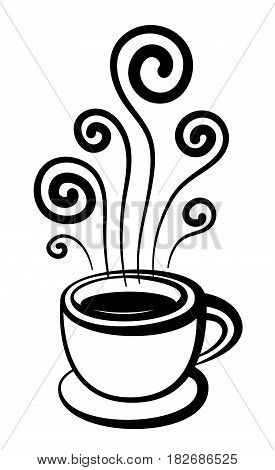 Coffee cup with stylized steam hand drawn vector illustration isolated on white background