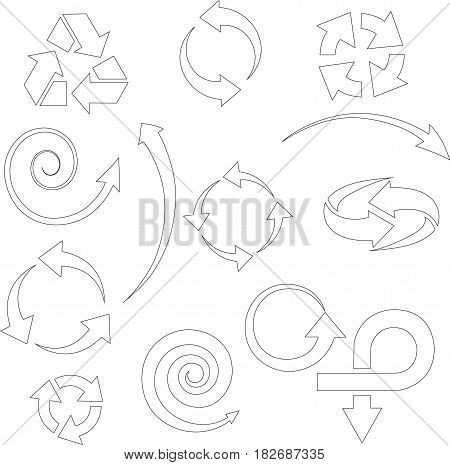 Vector illustration of white arrow icons on white background