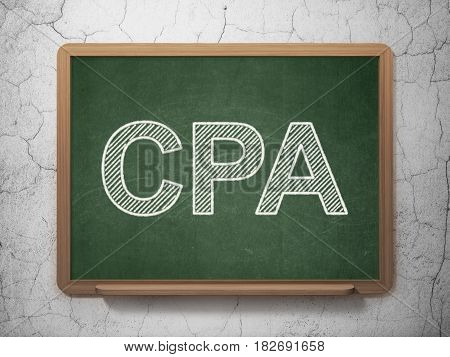 Business concept: text CPA on Green chalkboard on grunge wall background, 3D rendering
