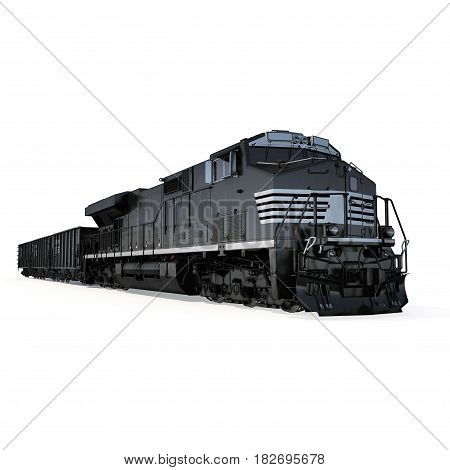 Railroad Locomotive with Hopper Cars on white background. 3D illustration