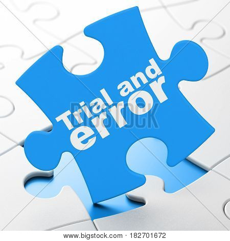 Science concept: Trial And Error on Blue puzzle pieces background, 3D rendering