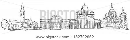 Helsinki Finland Panorama Sketch
