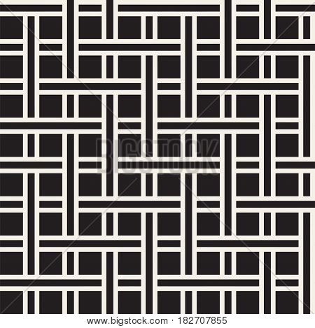 Seamless woven stripes lattice pattern. Modern stylish texture. Repeating abstract background with interlacing lines. Simple monochrome grid